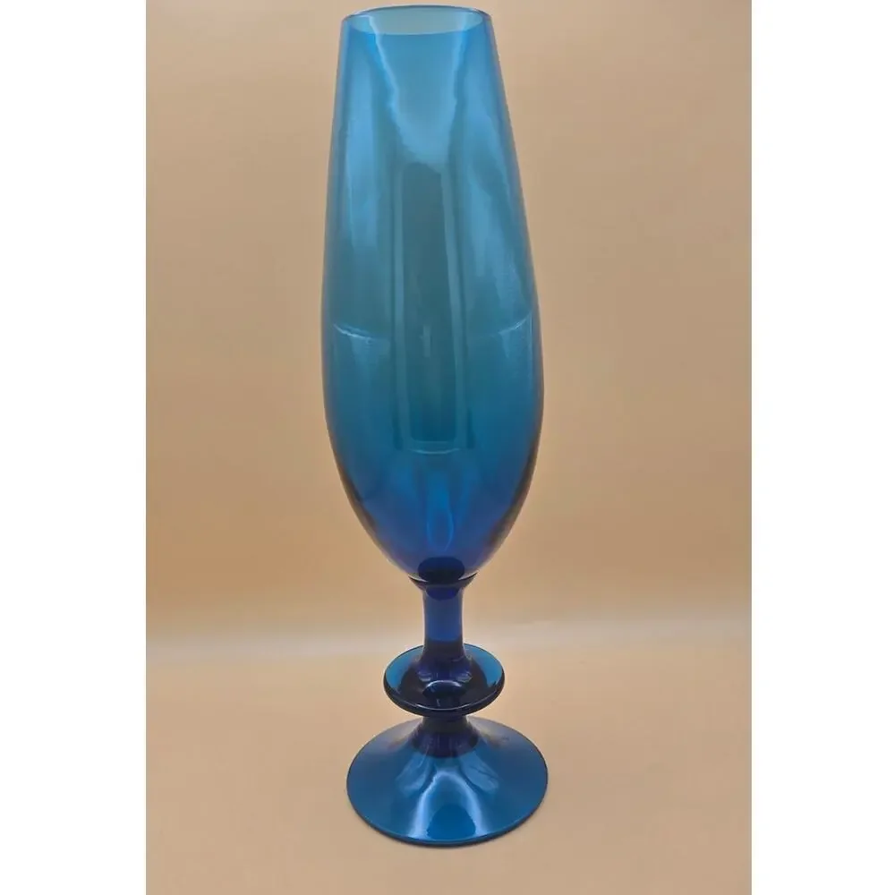VTG 1970's Italian Blue Glass Footed Tulip Vase/Glass